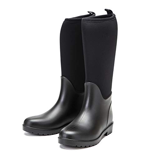 DKSUKO Women Muck Boots Mid Calf Rubber Rain Boots Neoprene Waterproof Insulated Barn Boots for Mud Working Gardening 