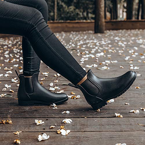 EYUSHIJIA Womens Short Rain Boots Waterproof Slip On Ankle Chelsea Booties 